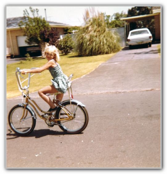 SJ on her new bike Rossmoyne 1973